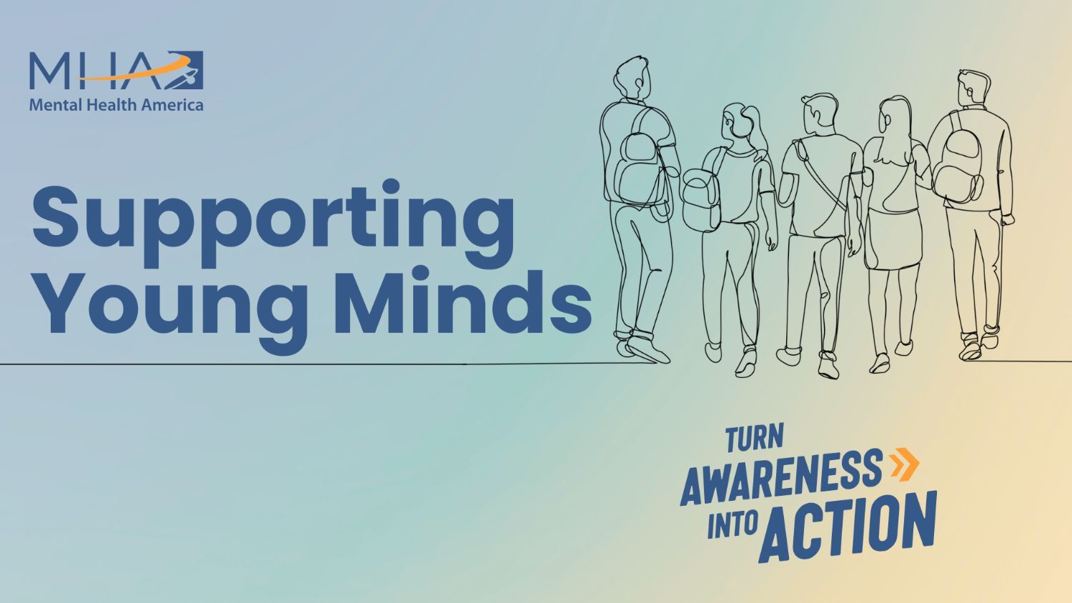 A line drawing of youth with backpacks and the words Supporting Young Minds